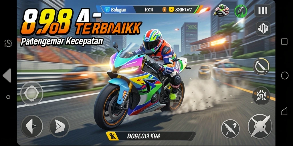 Gameplay mendebarkan dari 898A dengan balapan motor penuh aksi.