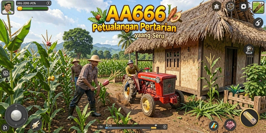 Tangkapan layar gameplay AA666 dengan aktivitas bertani dan merawat hewan.