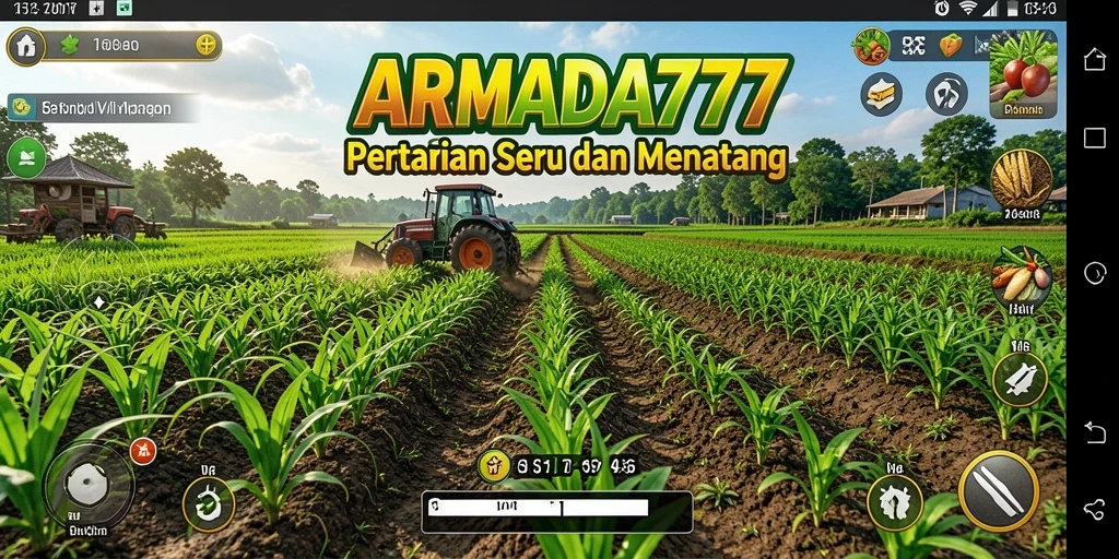 Screenshot ARMADA777 menampilkan pemain sedang merawat tanaman dan hewan.
