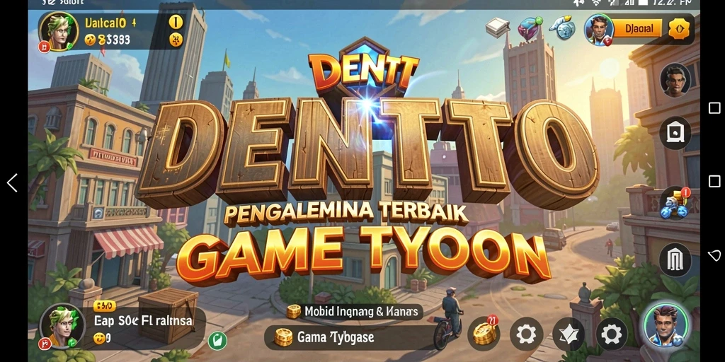 Screenshot utama DENTOTO menampilkan aksi manajemen bisnis yang dinamis.