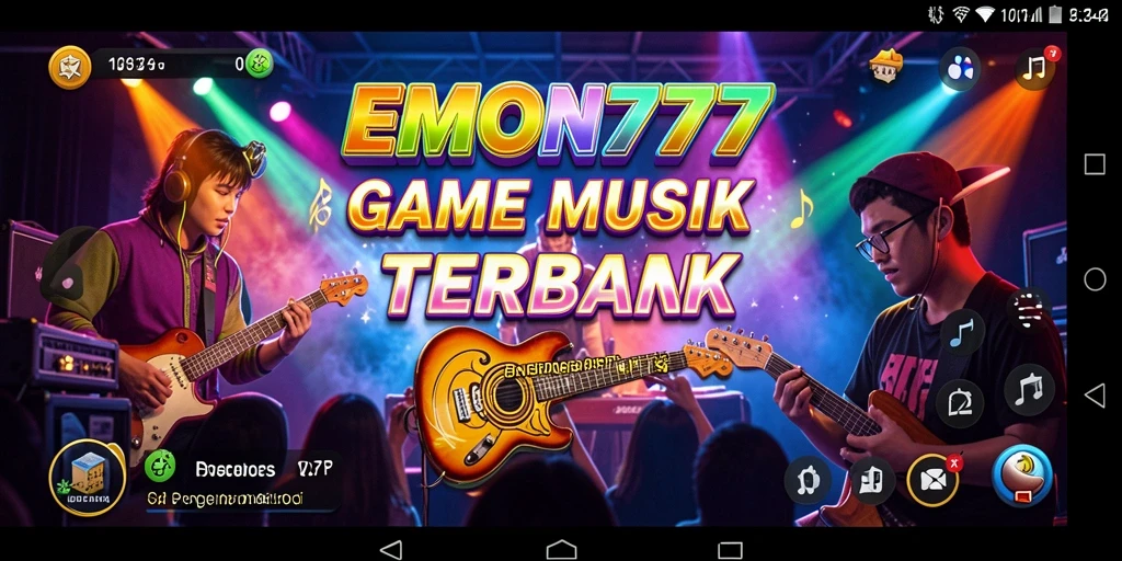 Screenshot utama EMON777 menampilkan gameplay seru dengan berbagai lagu.