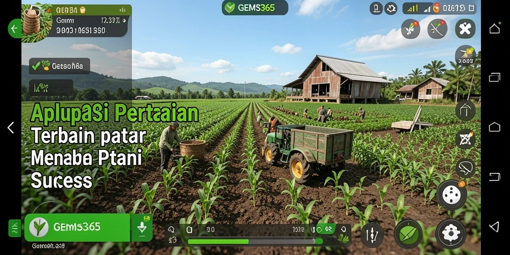 Tampilan gameplay GEMS365 yang menampilkan aktivitas pertanian interaktif.