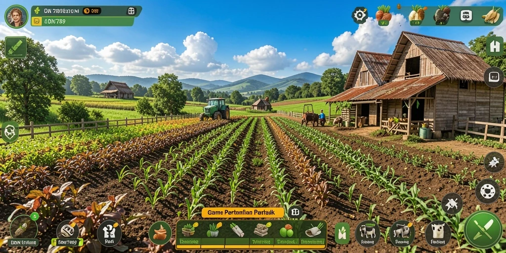 Tampilan gameplay IDN789 yang menggambarkan aktivitas pertanian.