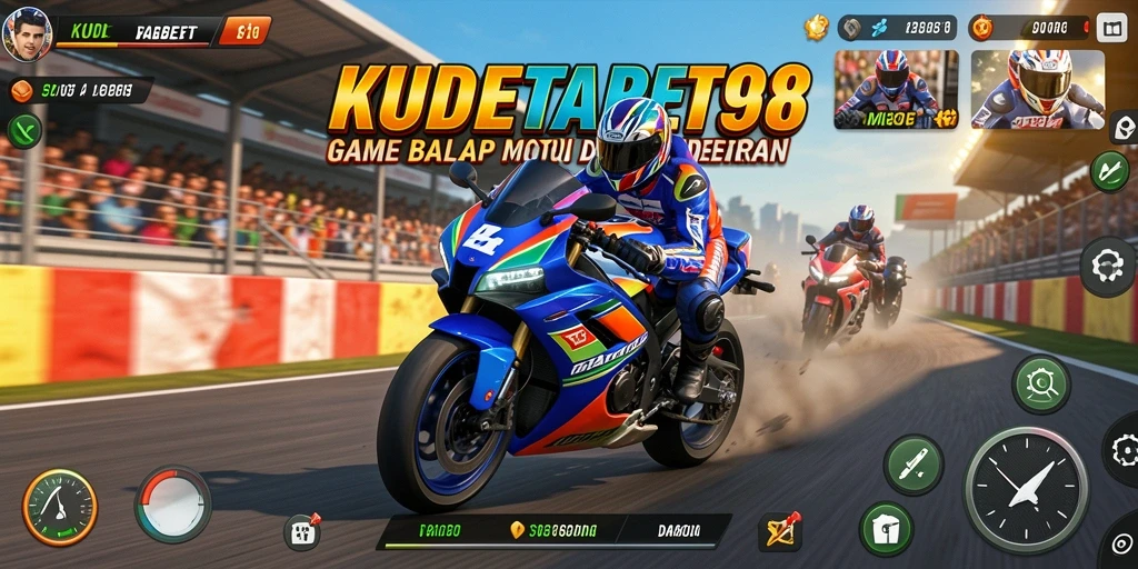 Screenshot gameplay KUDETABET98 yang menampilkan keseruan balapan motor.