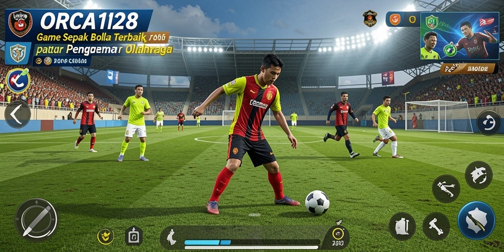 Tampilan gameplay ORCA128 yang menegangkan di lapangan sepak bola.