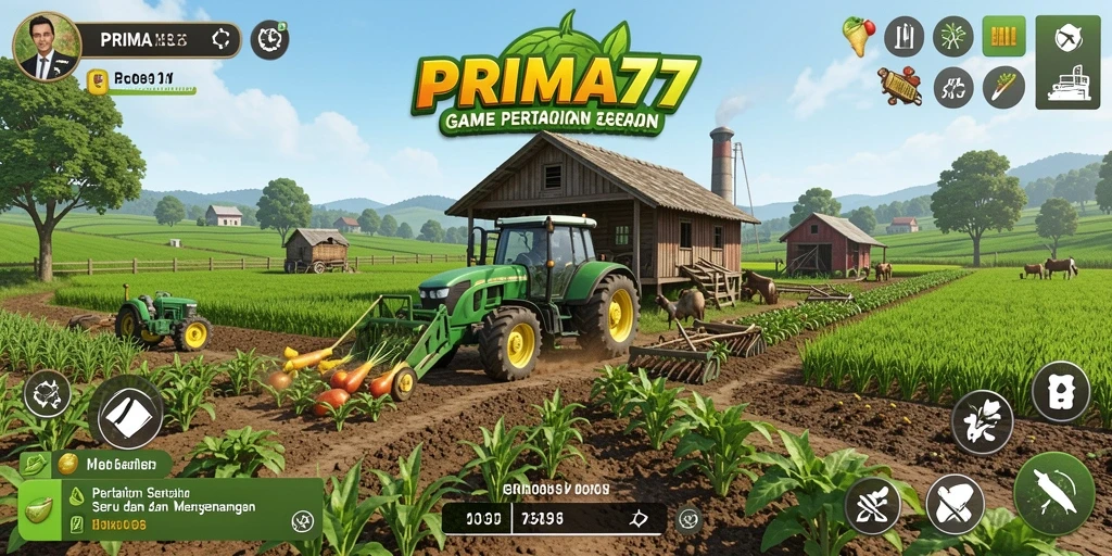 Gameplay seru PRIMA77 dengan aktivitas pertanian yang interaktif.