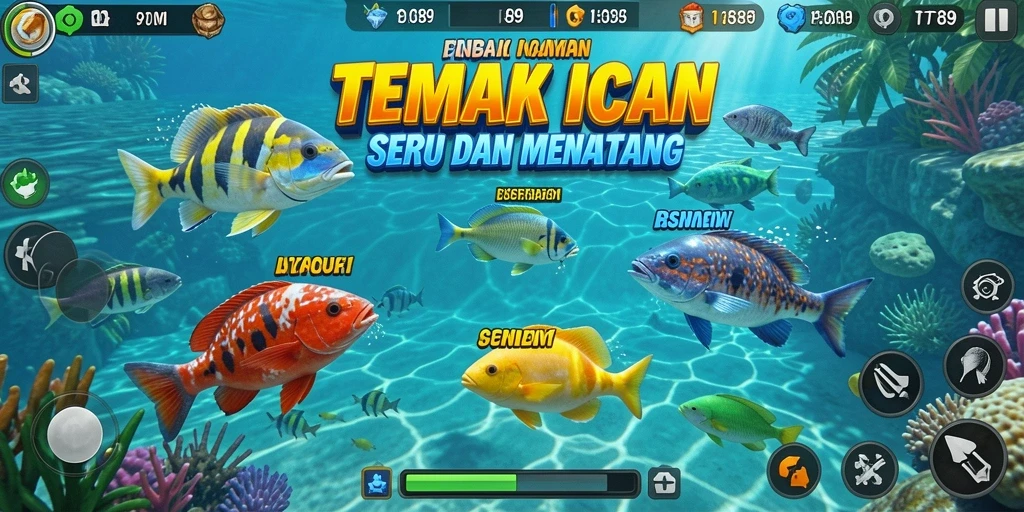 Screenshot gameplay PT89 menampilkan aksi seru memburu ikan.