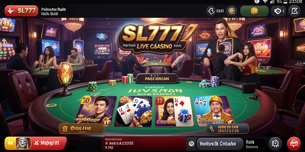 Screenshot gameplay SL777 yang menarik dengan dealer langsung.
